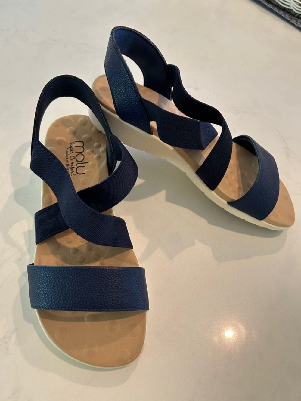 Malu Navy Elastic Cross-Strap Sandals - Women